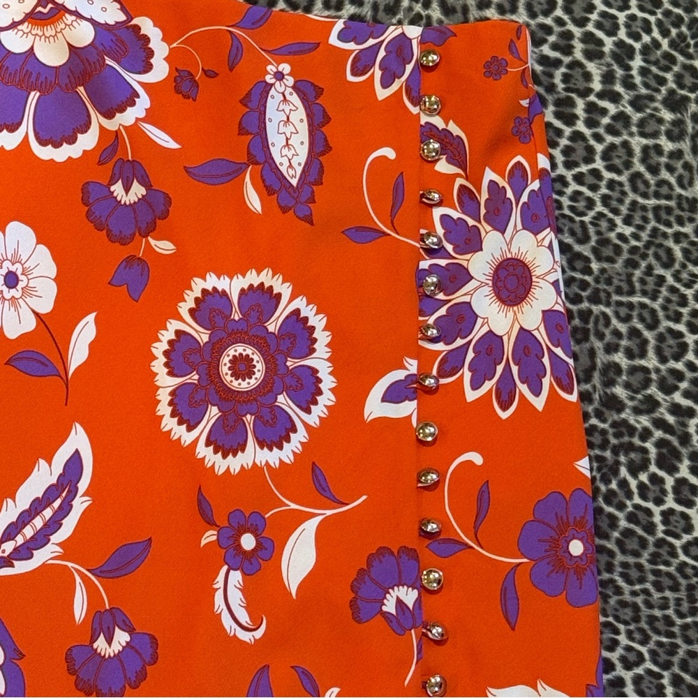 Ann Taylor Floral Button Slit Midi Slip Skirt Orange XS NWT - Picture 8 of 10